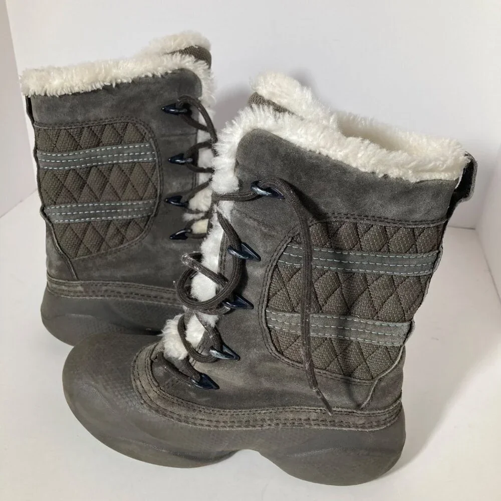 Girls Columbia Suede Faux Fur‎ Boot Brown Teal 2 Lace Up